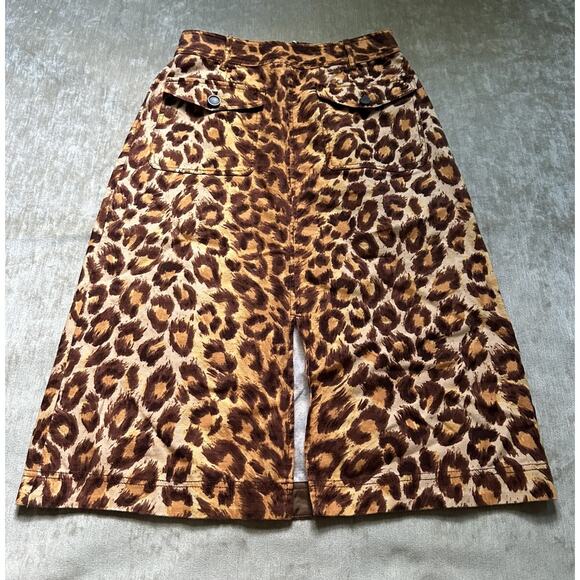 Kate Spade Panthera Canvas Midi Skirt 6 Pockets Linen Cotton Leopard Print $228 - Picture 3 of 14
